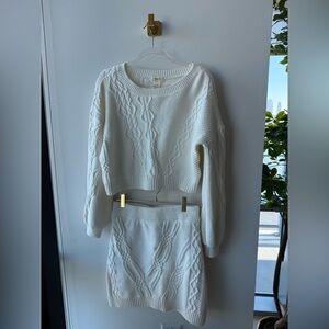Anthropologie Maeve Cream Cable Knit Sweater & Skirt